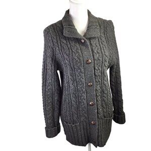 Duluth Trading Wool Cashmere Blend Fisherman Cable Knit Cardigan Sweater Size M